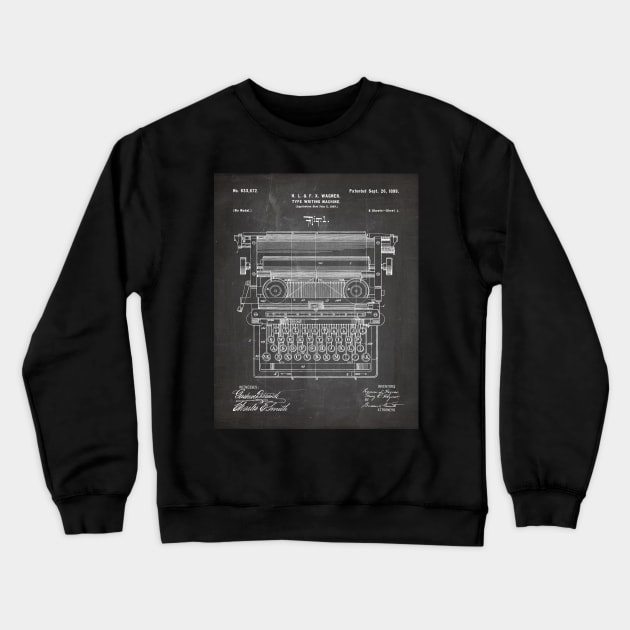 Typewriter Patent - Writer Editor Book Shop Décor Art - Black Chalkboard Crewneck Sweatshirt by patentpress